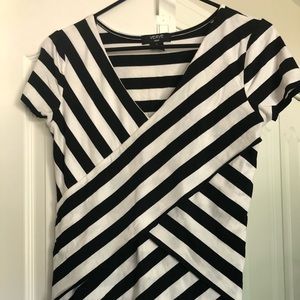 Black and white striped top.